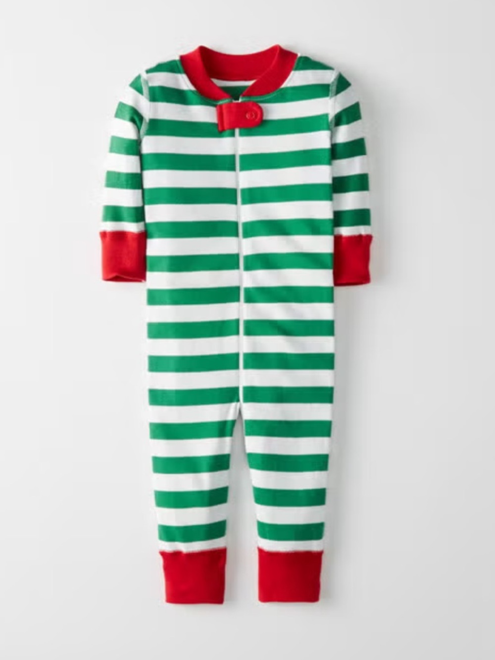 Hanna Andersson Green & White Striped Footie with Red Trim